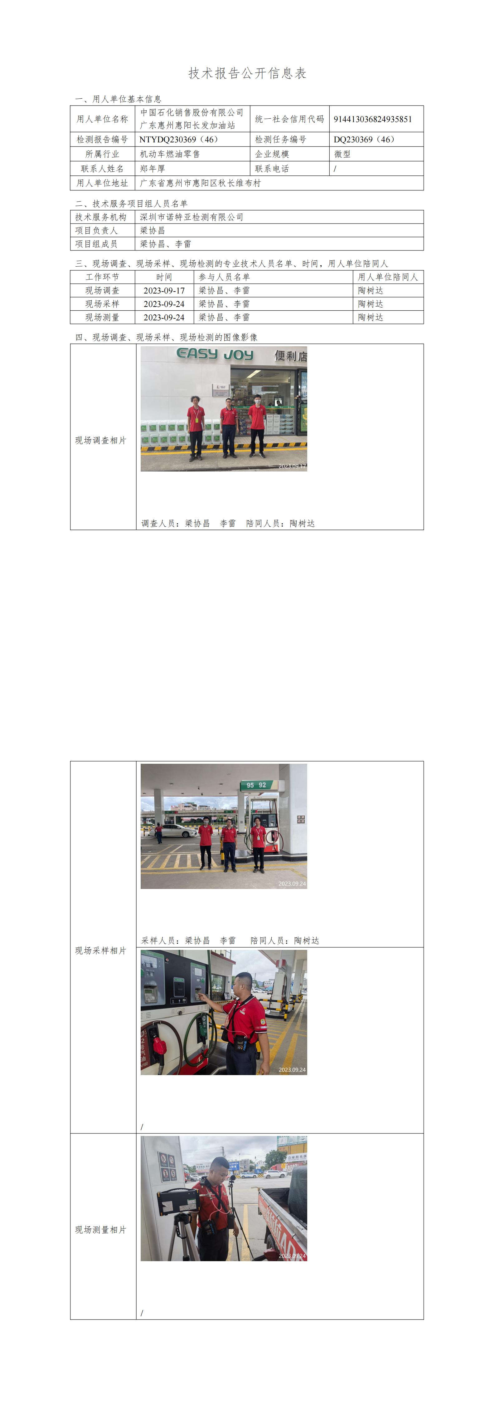NTYDQ230369（46） - 中国石化销售股份有限公司广东惠州惠阳长发加油站