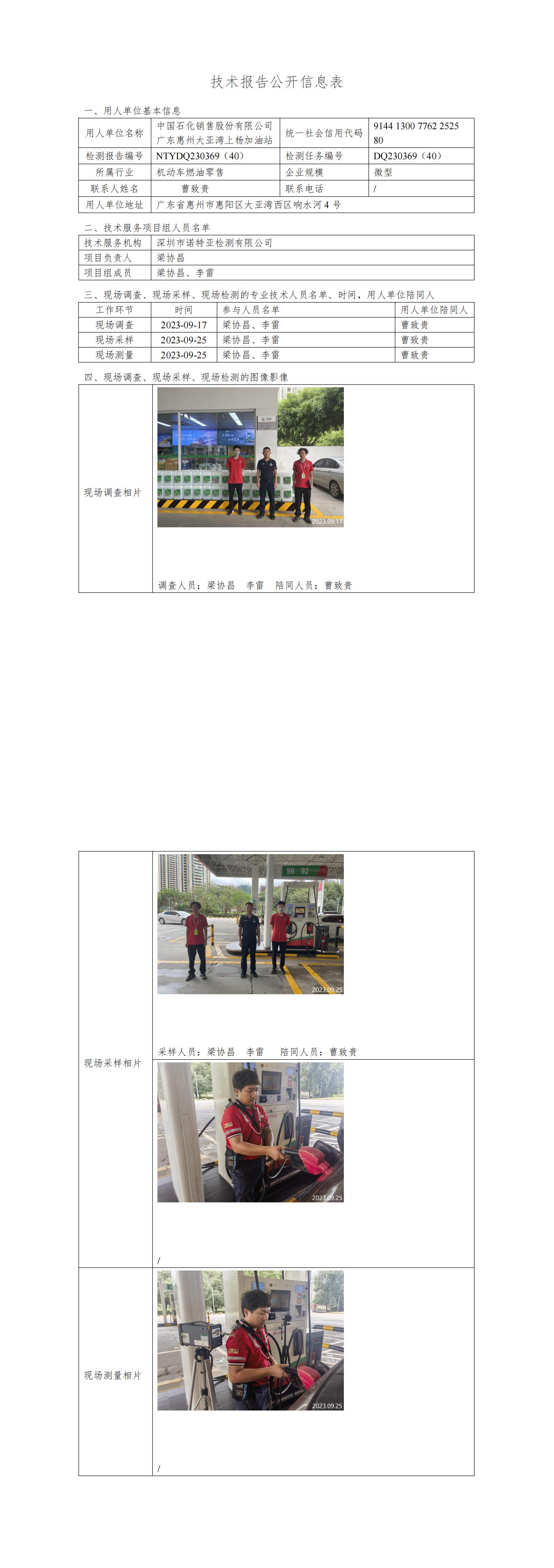 NTYDQ230369（40）- 中国石化销售股份有限公司广东惠州大亚湾上杨加油站