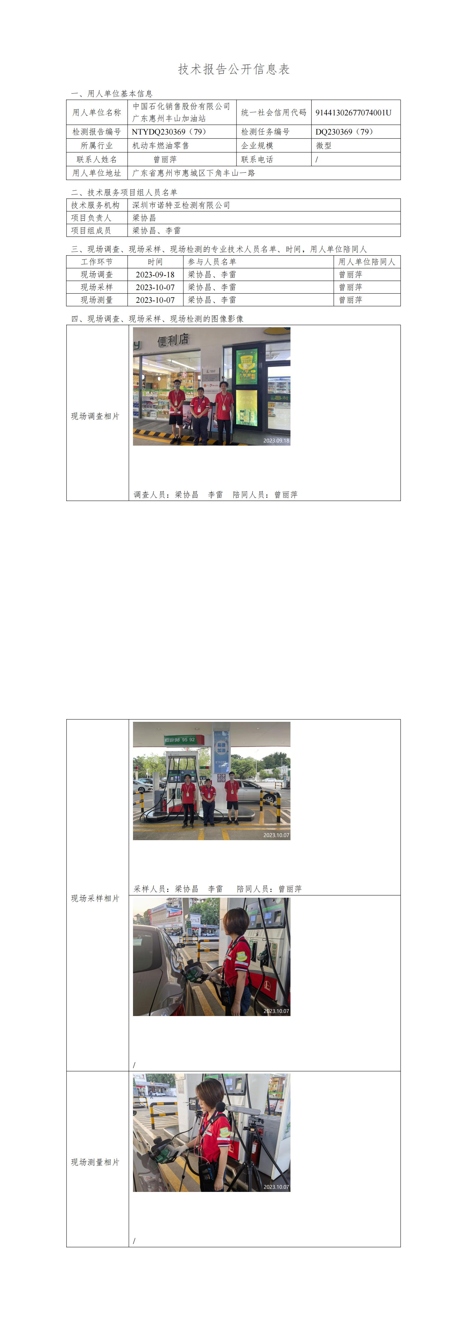 NTYDQ230369（79）- 中国石化销售股份有限公司广东惠州丰山加油站