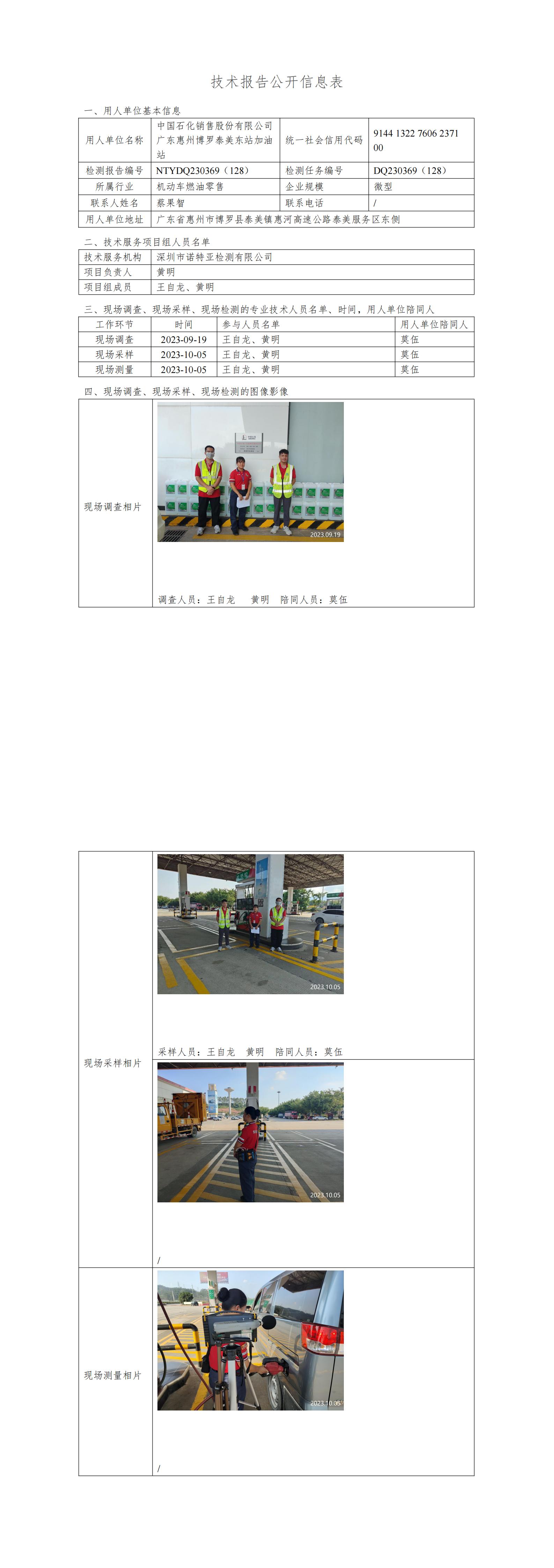 NTYDQ230369（128）中国石化销售股份有限公司广东惠州博罗泰美东加油站