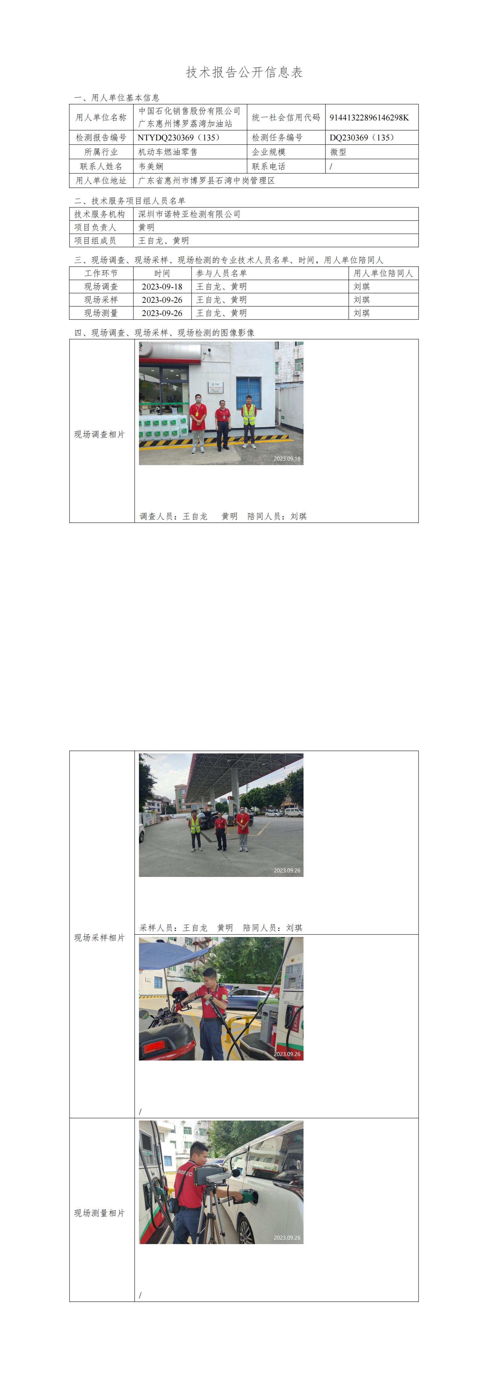 NTYDQ230369（135）中国石化销售股份有限公司广东惠州博罗荔湾加油站