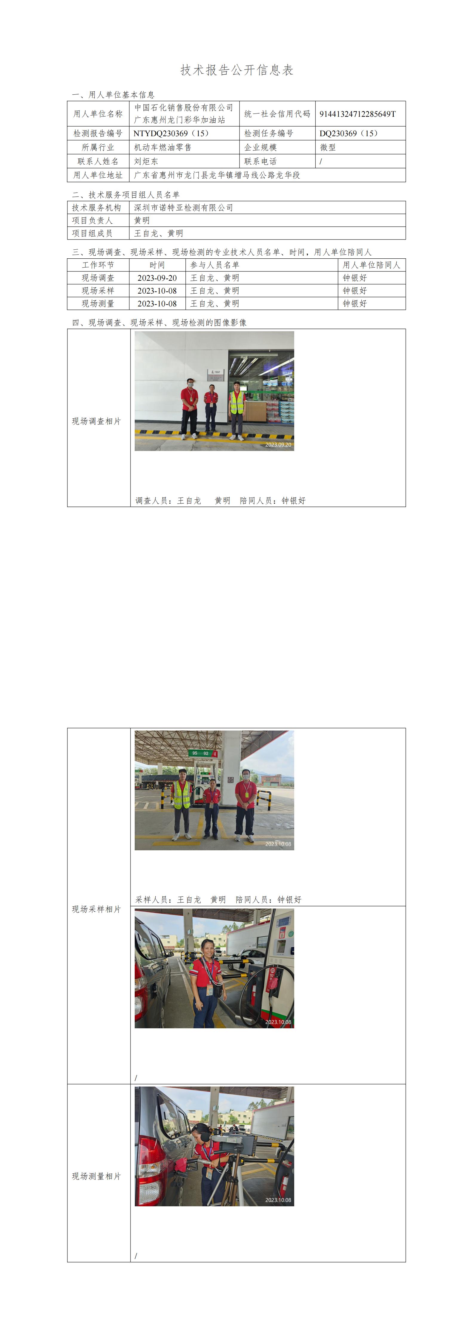 NTYDQ230369（15）中国石化销售股份有限公司广东惠州龙门彩华加油站