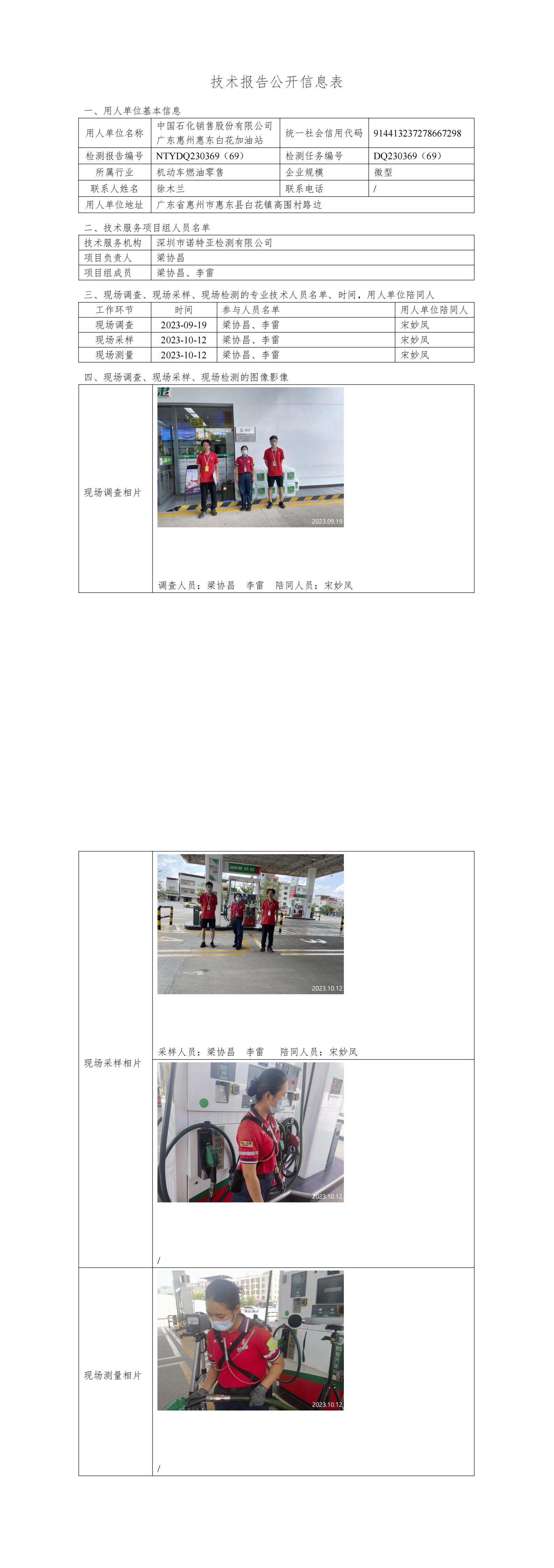 NTYDQ230369（69）- 中国石化销售股份有限公司广东惠州惠东白花加油站