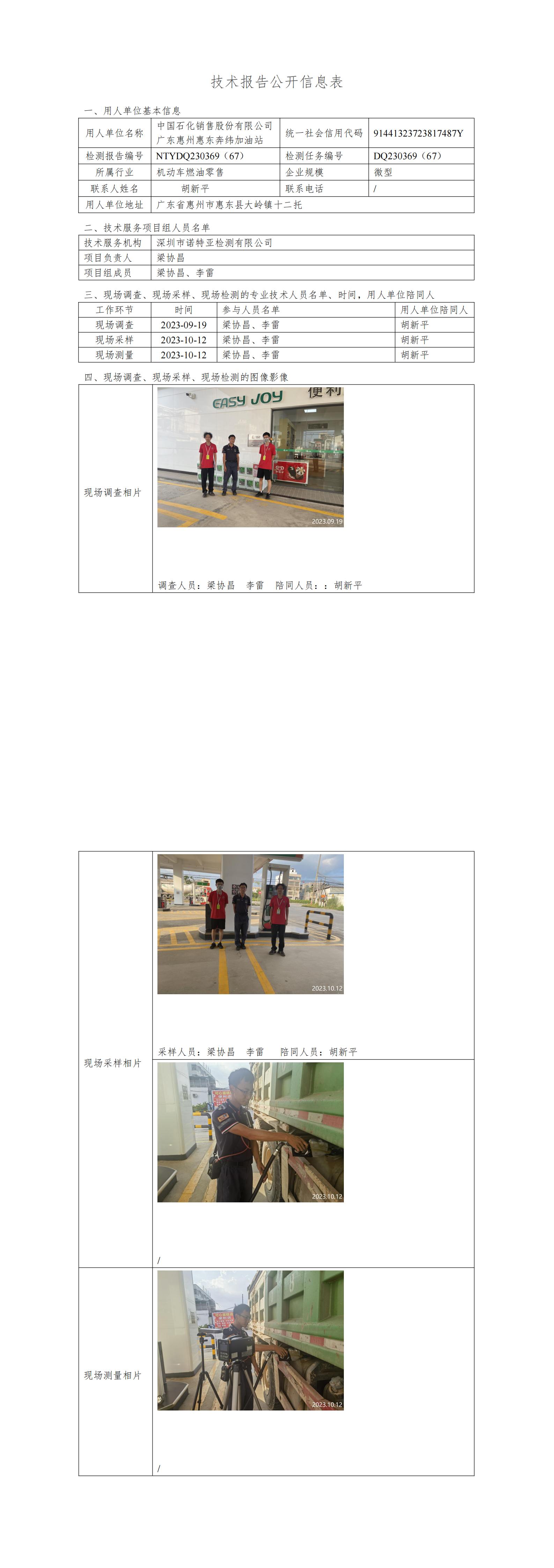 NTYDQ230369（67）- 中国石化销售股份有限公司广东惠州惠东奔纬加油站