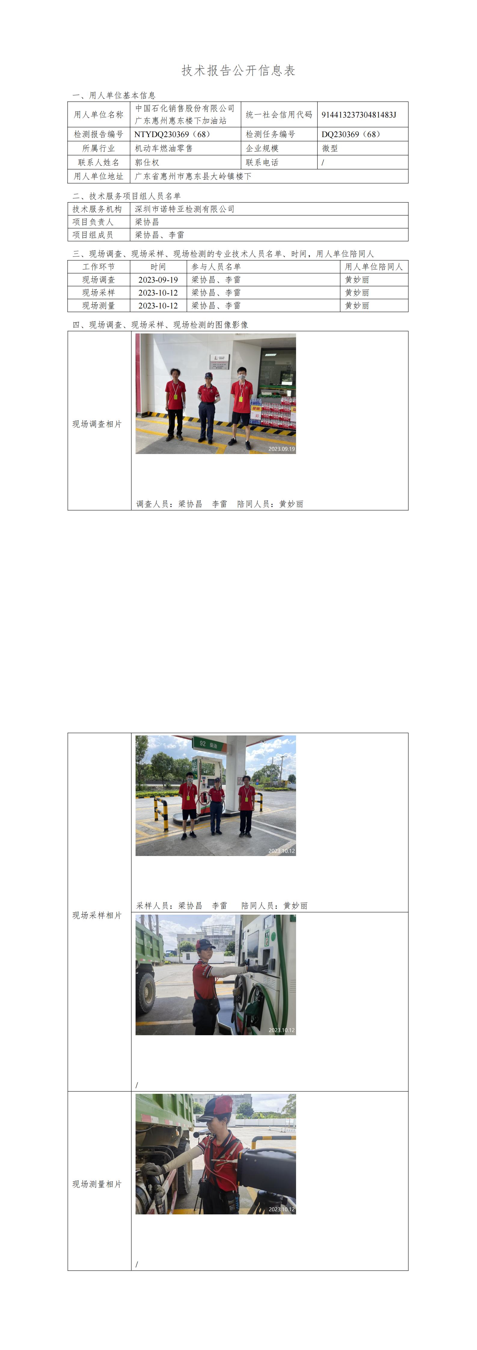 NTYDQ230369（68） - 中国石化销售股份有限公司广东惠州惠东楼下加油站