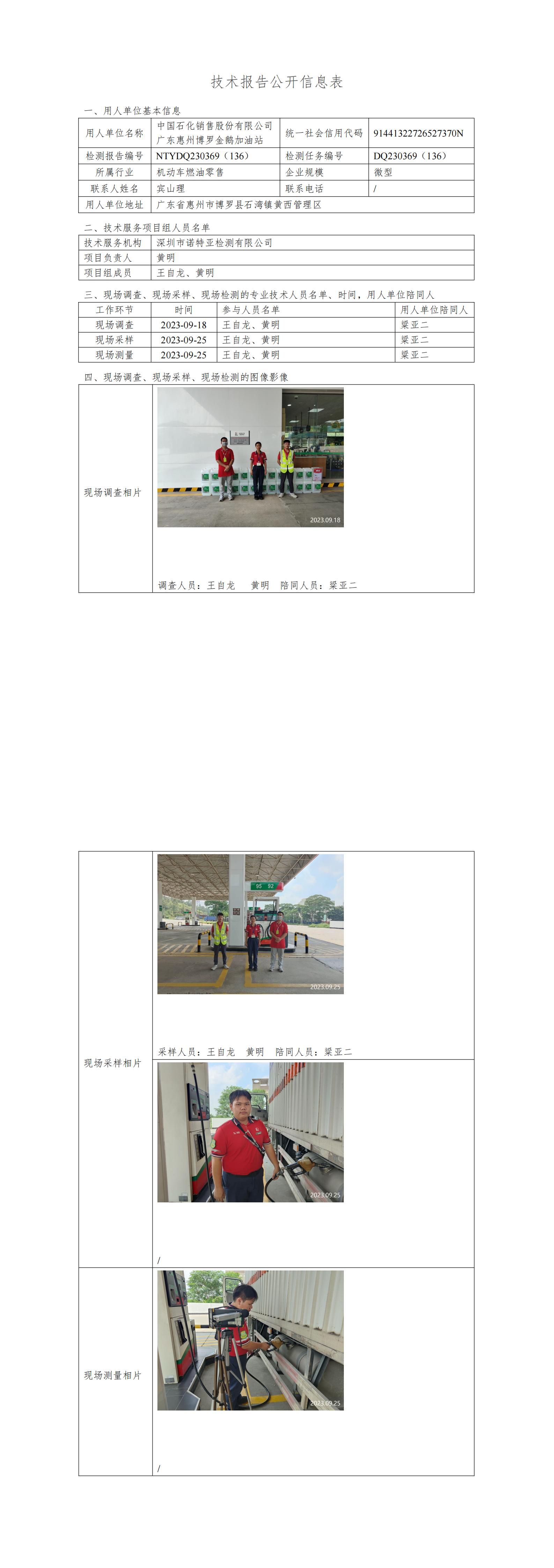 NTYDQ230369（136）中国石化销售股份有限公司广东惠州博罗金鹅加油站