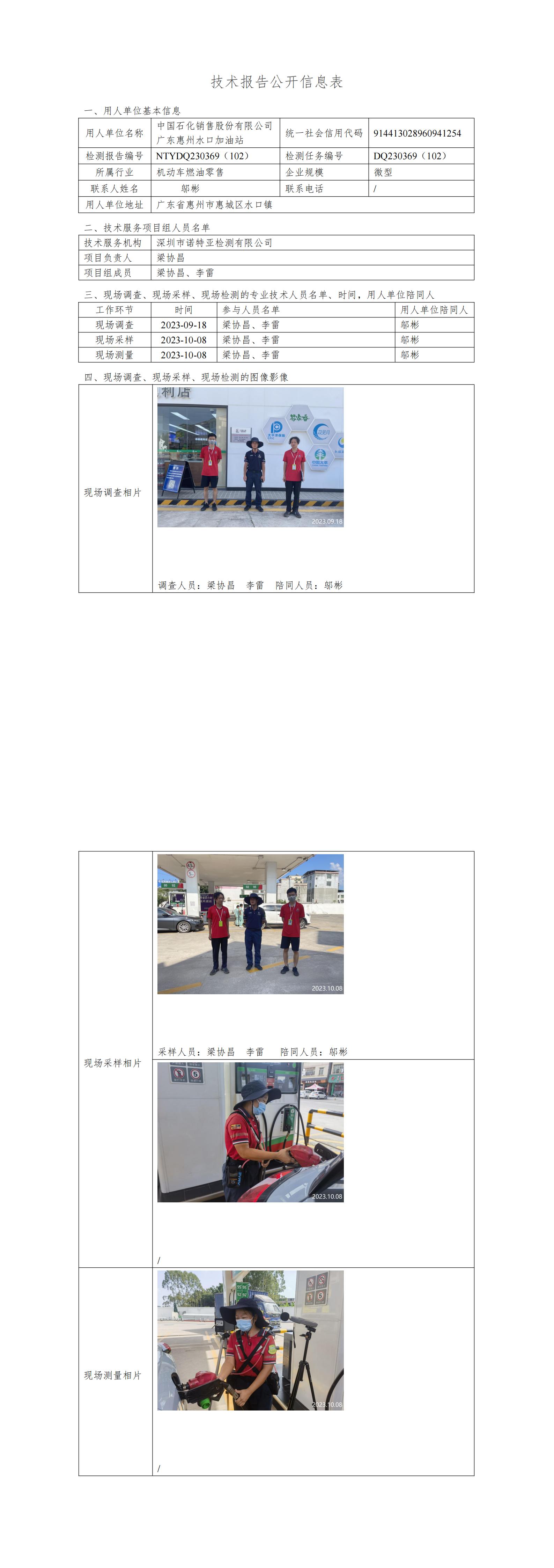 NTYDQ230369（102）- 中国石化销售股份有限公司广东惠州水口加油站