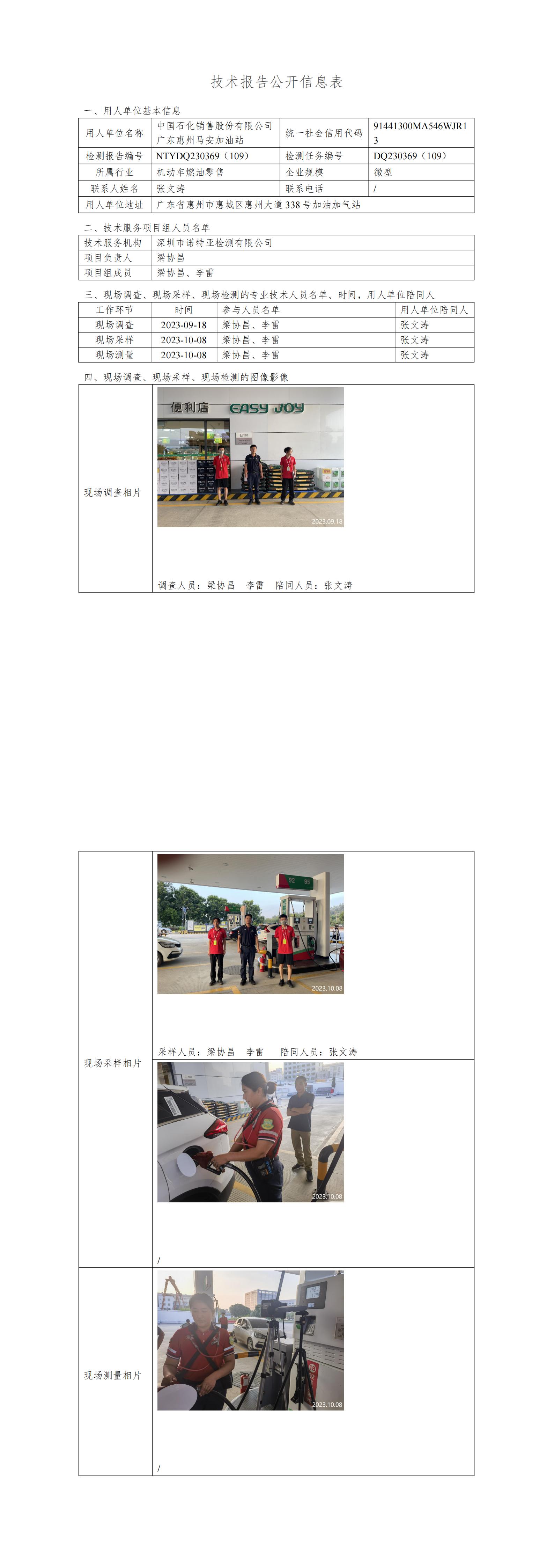 NTYDQ230369（109）- 中国石化销售股份有限公司广东惠州马安加油站