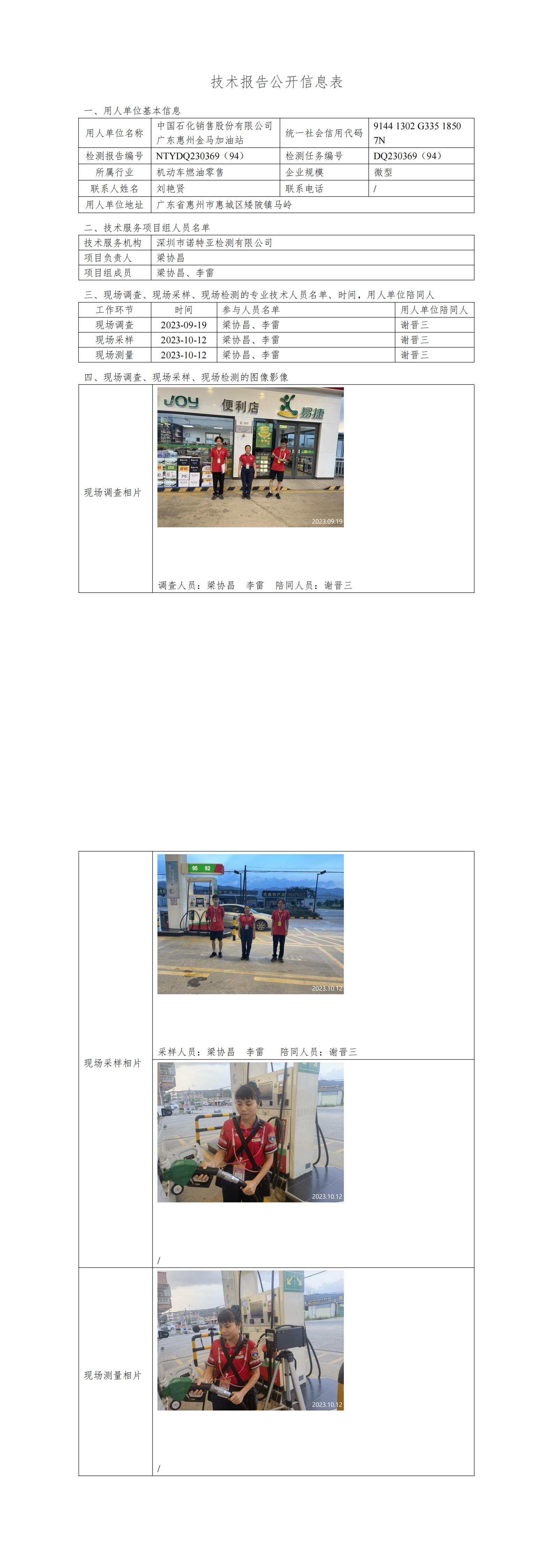 NTYDQ230369（94） - 中国石化销售股份有限公司广东惠州新江加油站
