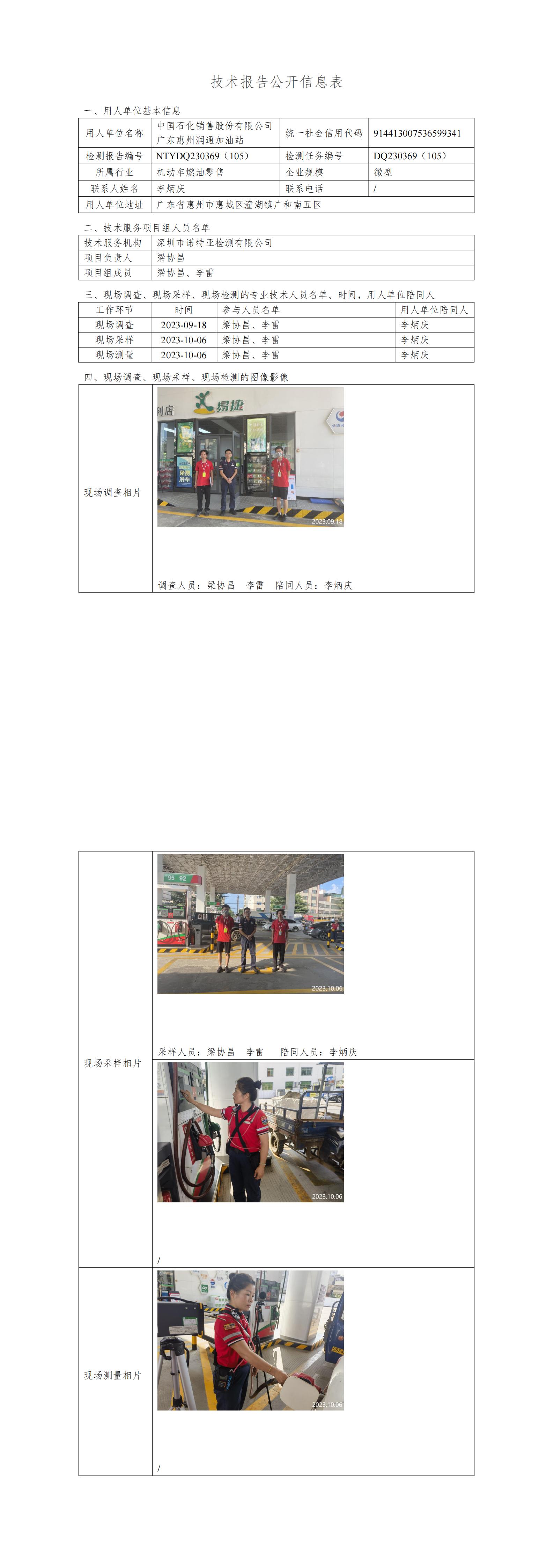 NTYDQ230369（105） - 中国石化销售股份有限公司广东惠州润通加油站