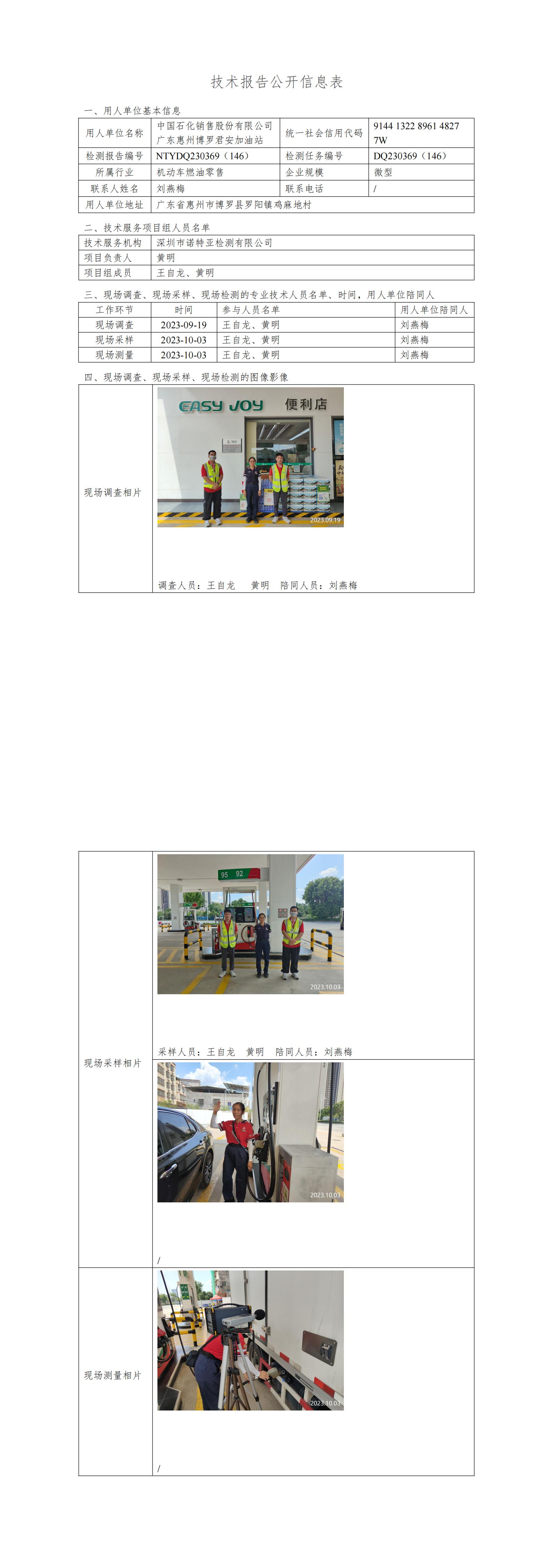 NTYDQ230369（146）中国石化销售股份有限公司广东惠州博罗君安加油站
