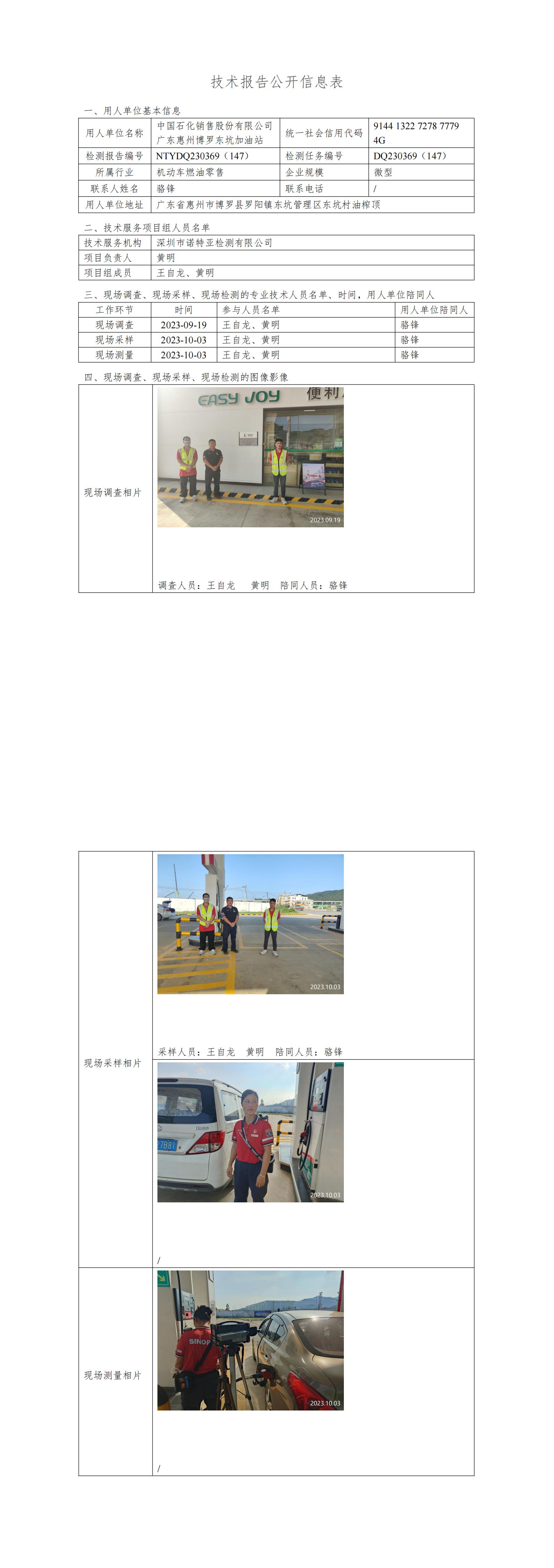 NTYDQ230369（147）中国石化销售股份有限公司广东惠州博罗东坑加油站