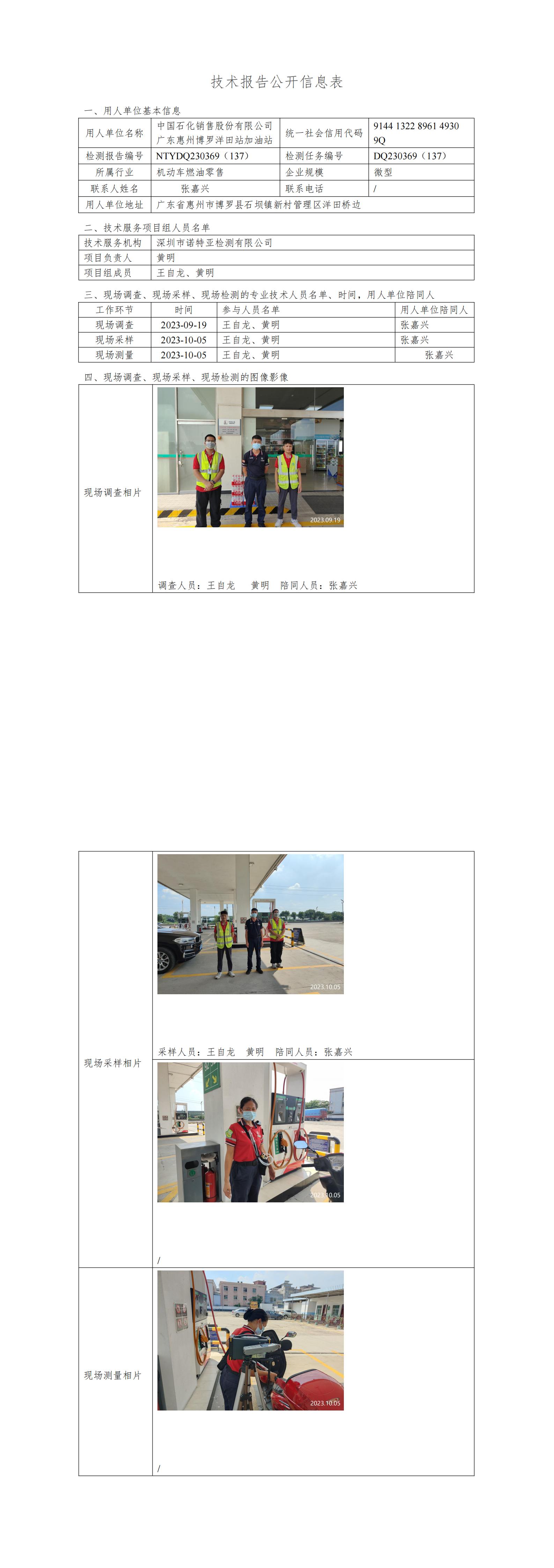 NTYDQ230369（137）中国石化销售股份有限公司广东惠州博罗洋田加油站