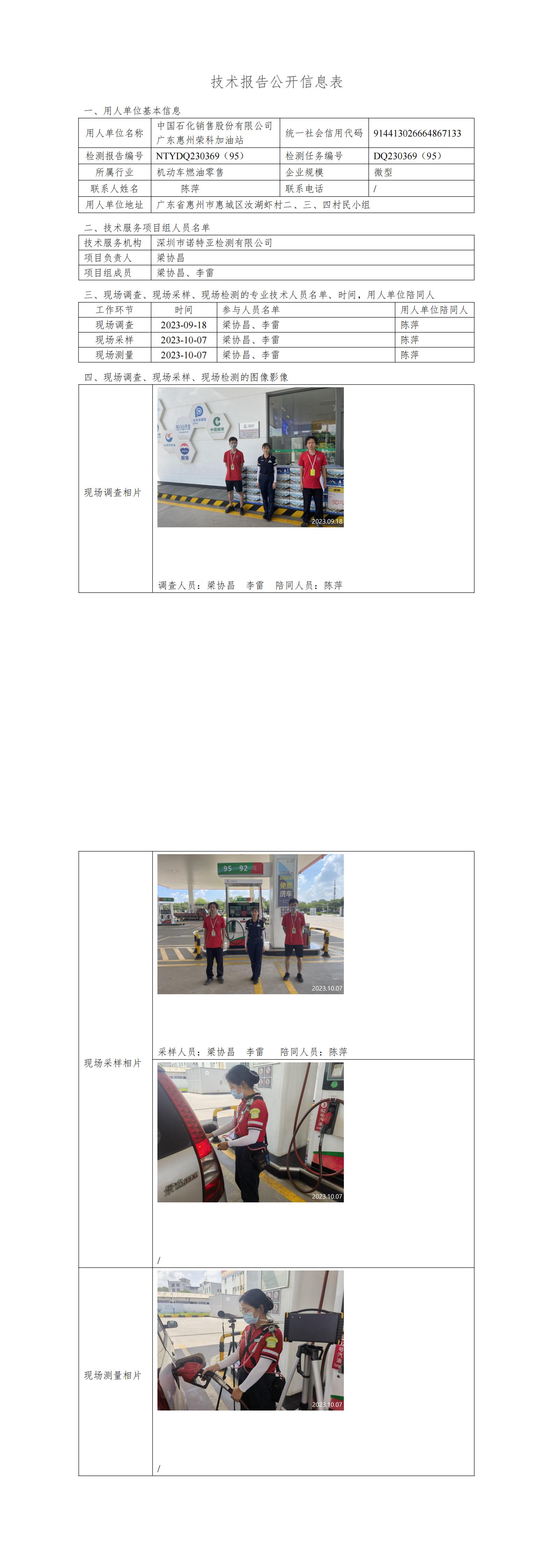 NTYDQ230369 (95) -中国石化销售股份有限公司广东惠州荣科加油站