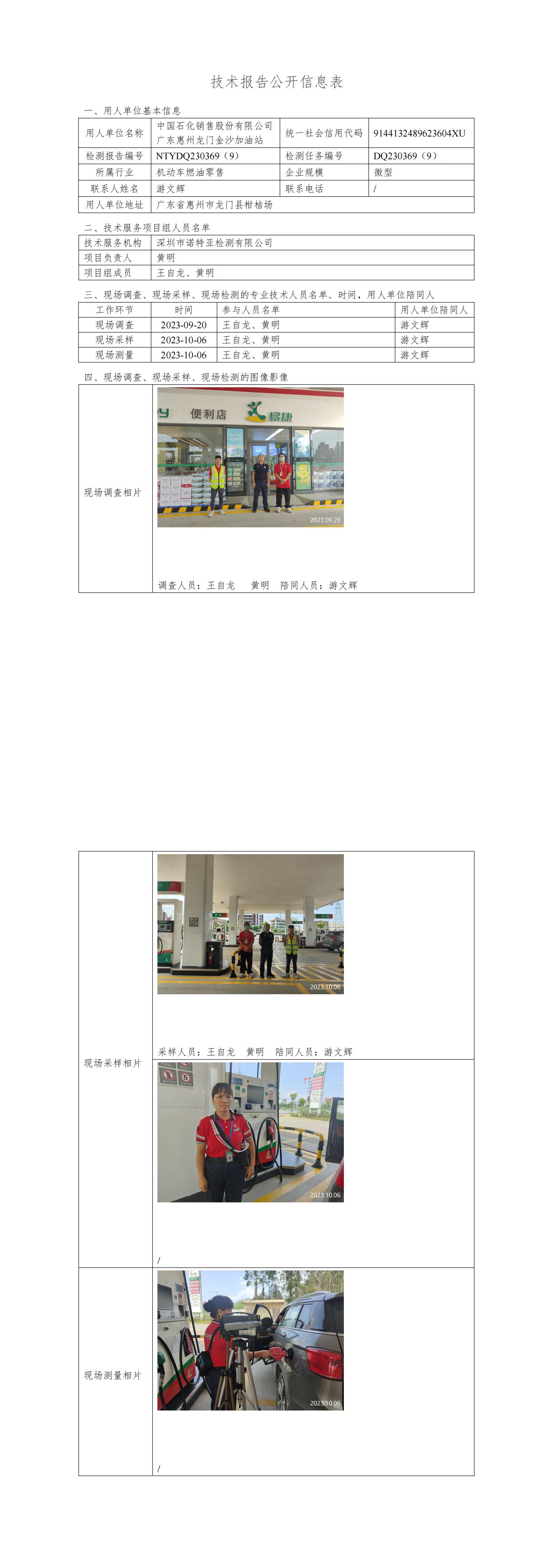 NTYDQ230369（9）中国石化销售股份有限公司广东惠州龙门金沙加油站